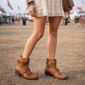 ALDO Leather Ankle Boots Studded Strap Buckle Western Women EU 38 US‎ 7.5 Tan